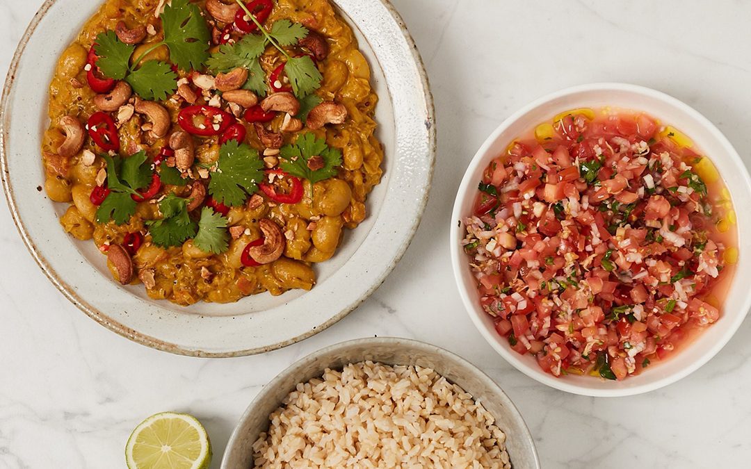 Indian Butter Bean Curry with Ginger Tomato Salsa & Cashews