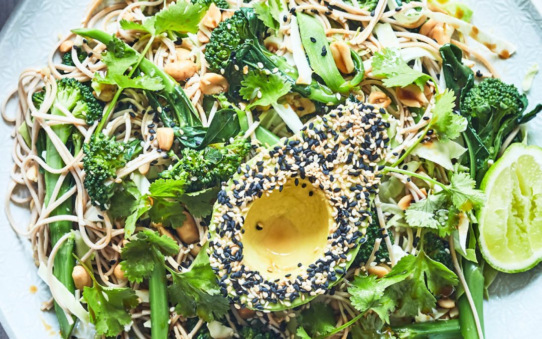 Broccoli and Peanut Noodles with Sesame Avocado