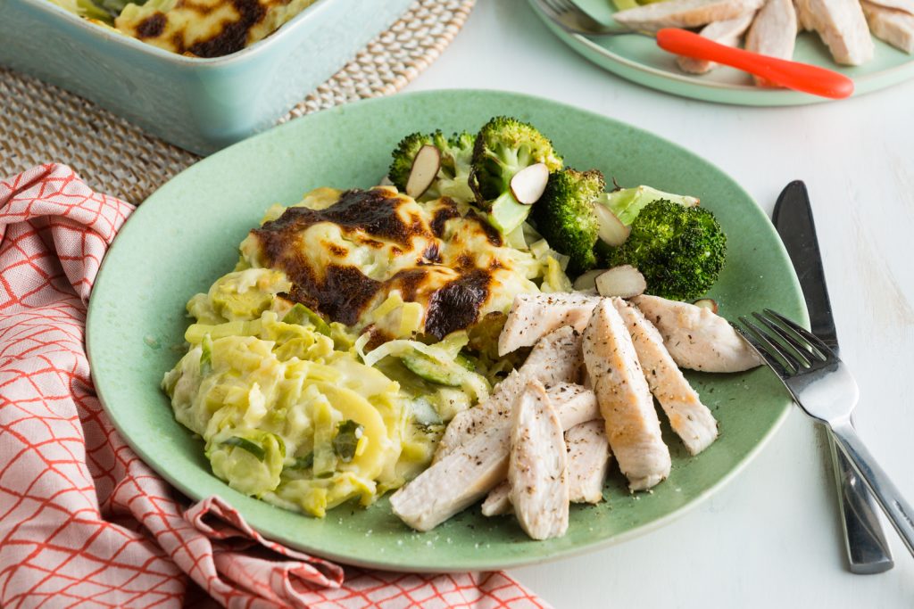 ff Chicken with Cheesy Brussels Potato Gratin alt 1