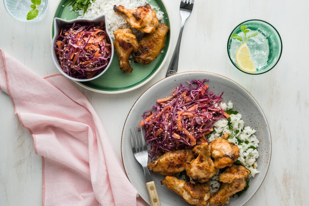 f Sticky Thai Chicken Nibbles with Slaw Coconut Rice BLOG