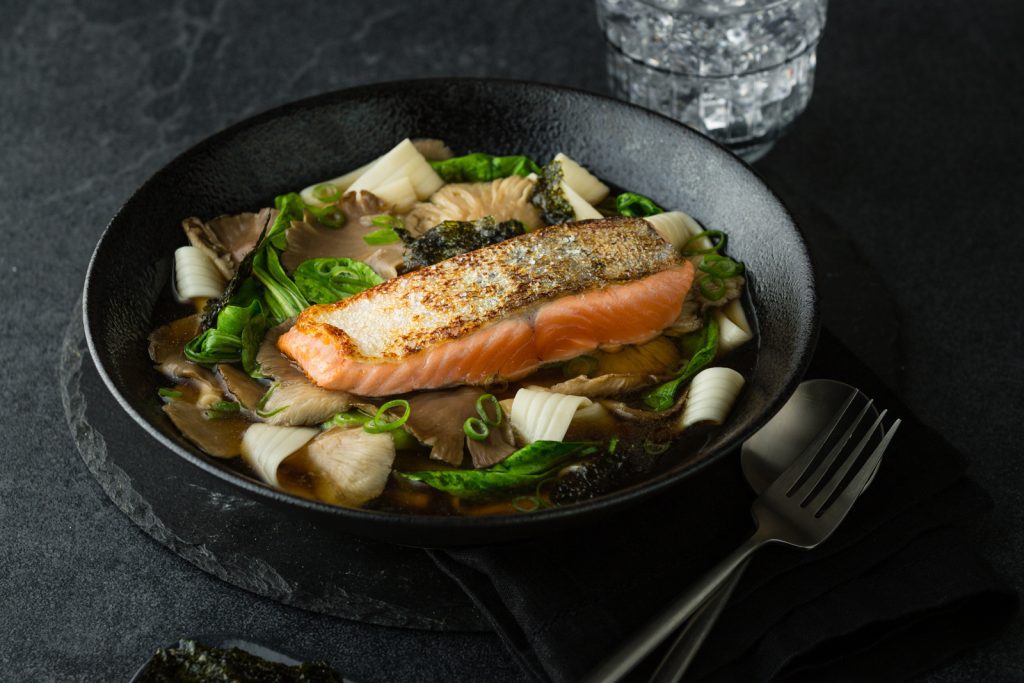 G Salmon Fillet with Silk Noodles Oyster Mushroom Dashi Broth BLOG