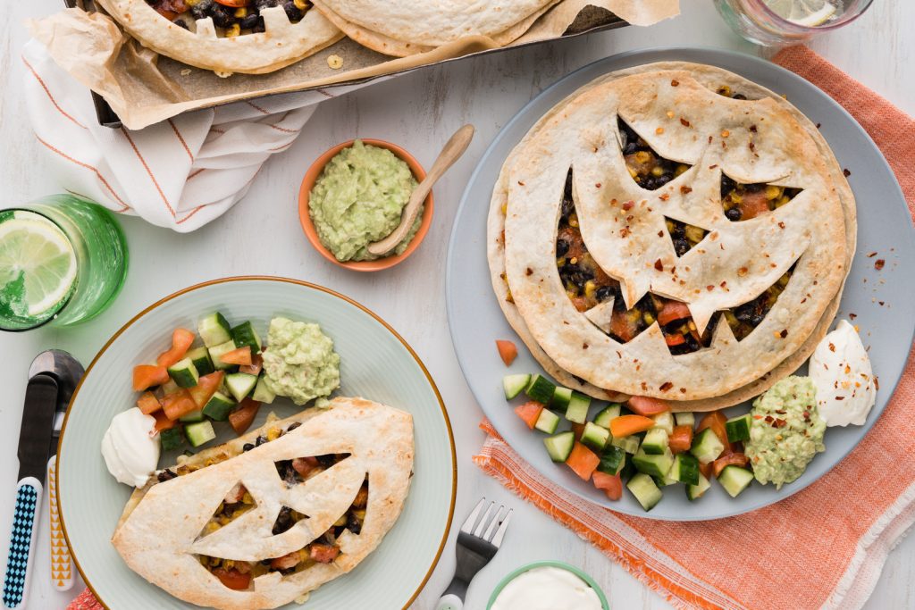 F Spooky Black Bean Corn Quesadillas with Guacamole BLOG