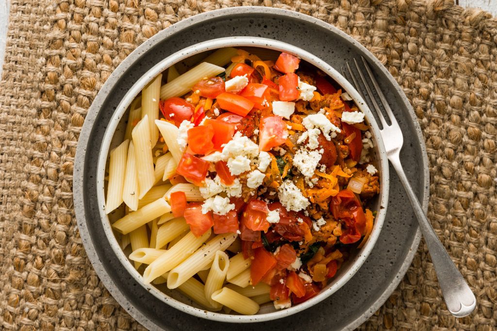 c chorizo napolitana with penne and feta BLOG