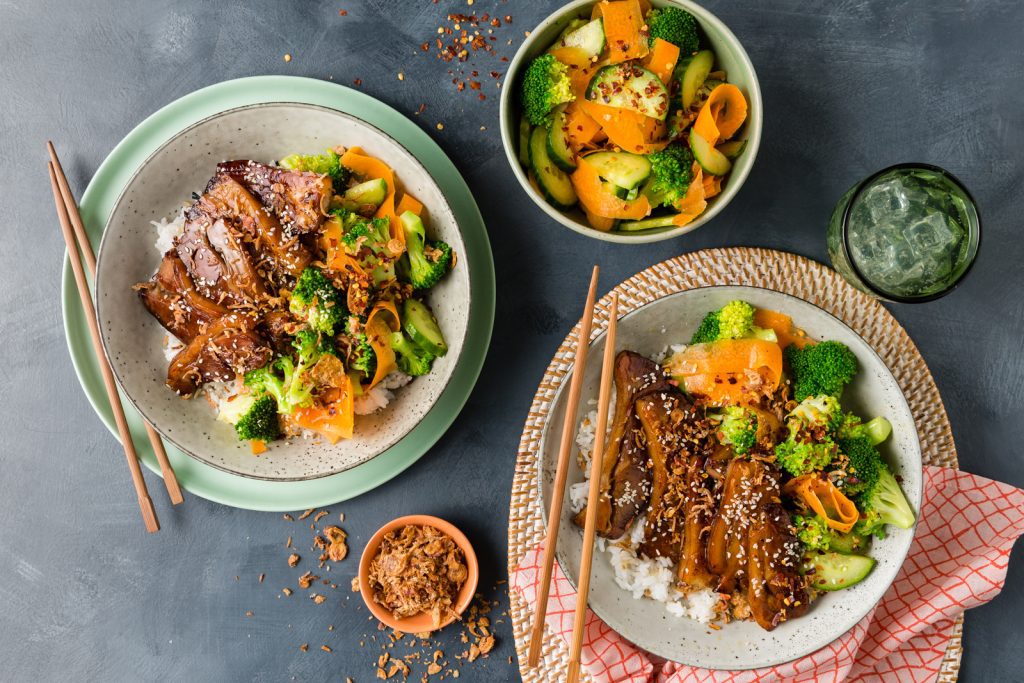 BB Sticky Hoisin Pork Belly with Rice Broccoli Salad BLOG