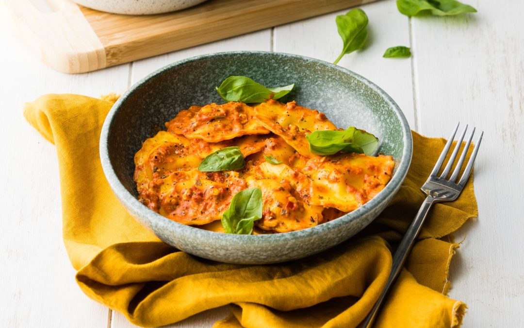 Goat’s Cheese Ravioli with Creamy Sundried Tomato Sauce